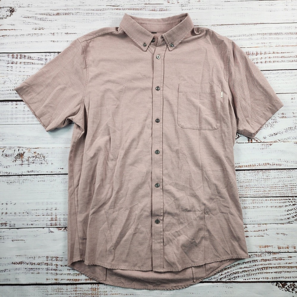 Vuori Bridge Button Down Shirt Men's Estimated M Brown Short Sleeve Stretch